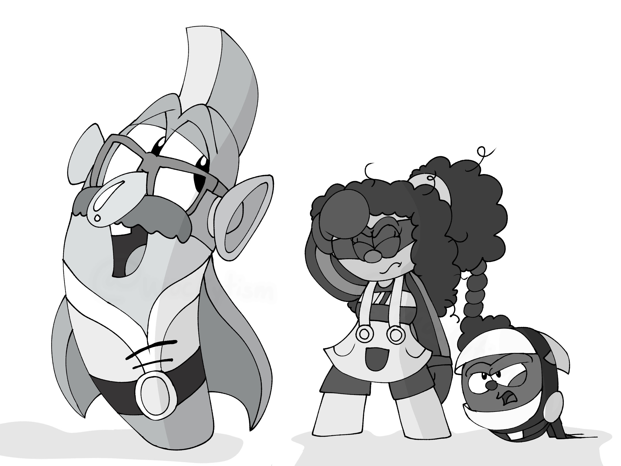 Larryboy, Eggplant Punch, and Dark Crow.